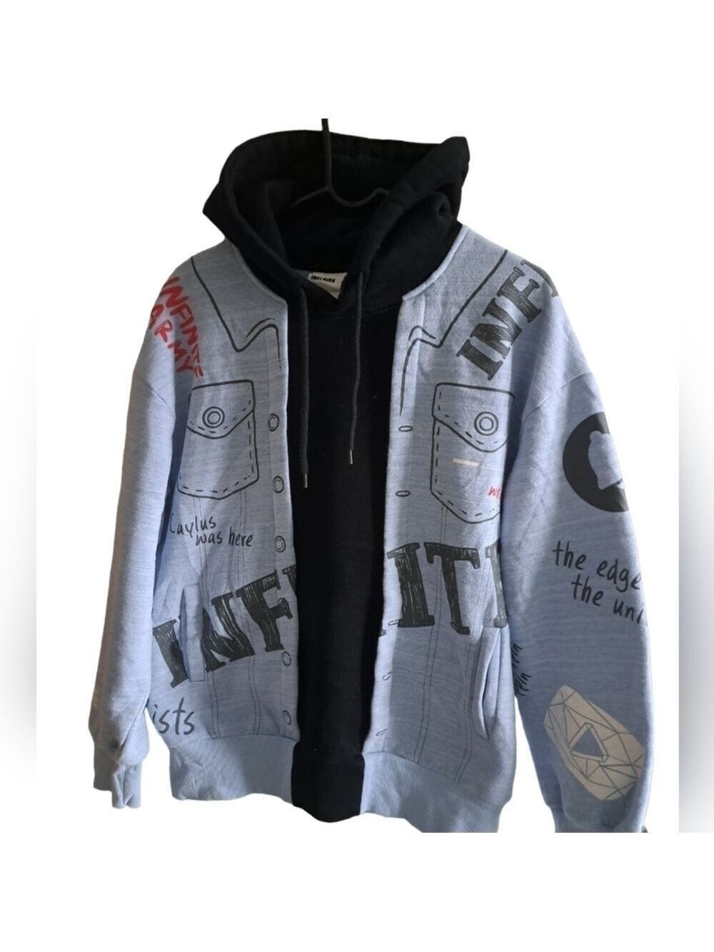 INFINITE hooded sweater pull over hoody cotton blend graphics men coastal blue M